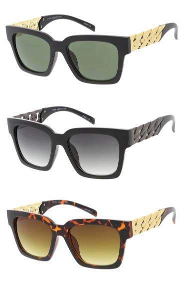 Fashion Square Frame Couture Style Sunglasses w Chain Arms