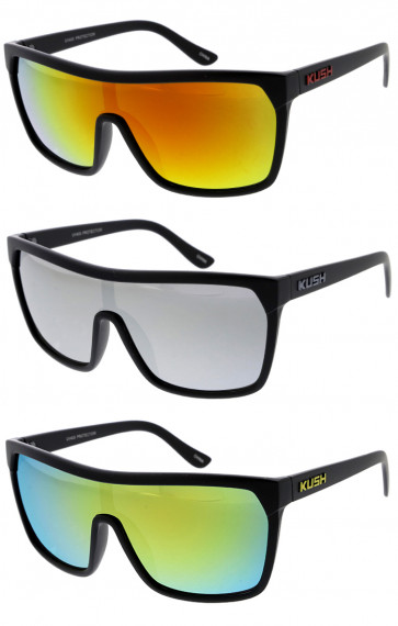 KUSH Mirrored Lens Shield Sporty Wholesale Sunglasses 67mm