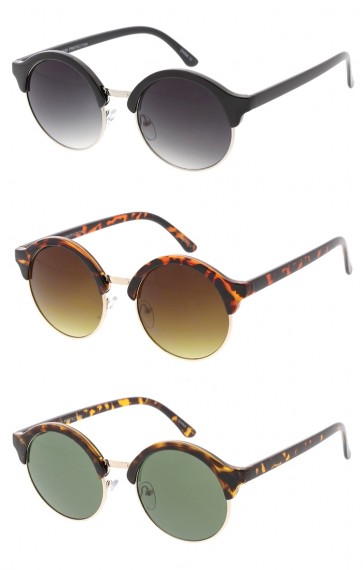 Round Semi-Rimless Vintage Style Sunglasses