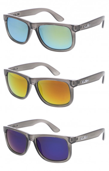 KUSH Smoke Frame Horn Rimmed Mirrored Sporty Wholesale Sunglasses