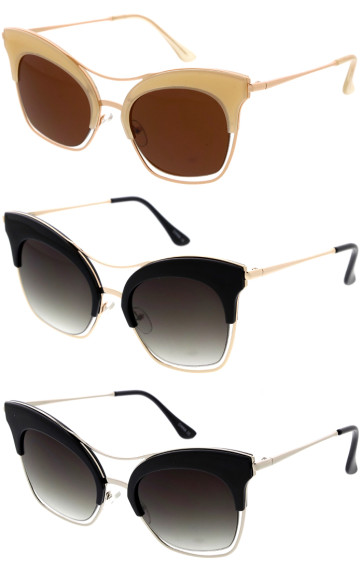 Metal Wired Cat Eye Browline Wholesale Sunglasses 52mm