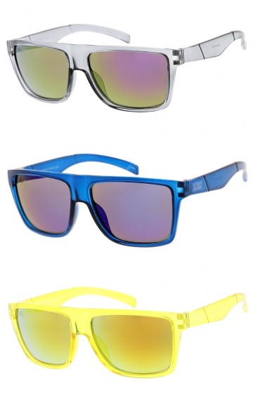 Classic KUSH Square Translucent Frame Mirror Lens Horn Rimmed Wholesale Sunglasses