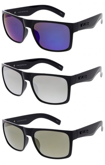 KUSH Large Square Mirrored Lens Horn Rimmed Wholesale Sunglasses 60mm