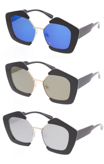 Retro Half Frame Plastic Block Frame UV400 Sunglasses Flash Mirror Lens