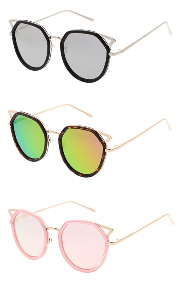 Wholesale Oversized Cateye Mirrored Lens Sunglasses