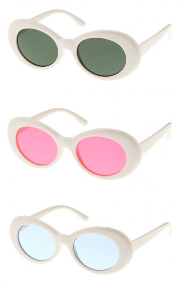 Large Retro Mod Thick White Frame Colored Lens Wide Arms Oval Wholesale Sunglasses