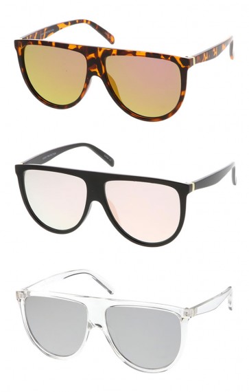Oversize Modern Flat Top Color Mirrored Flat Lens Aviator Wholesale Sunglasses