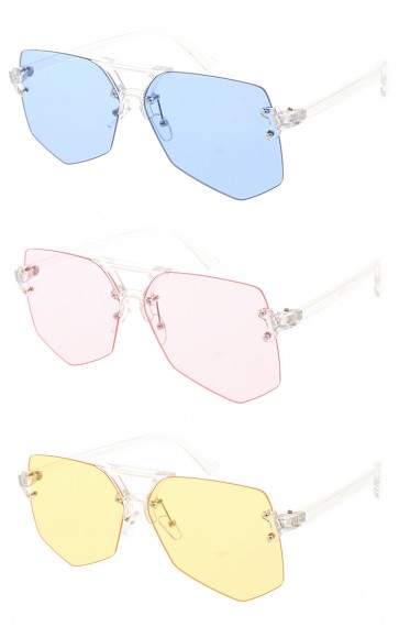 Unisex Rimless Geometric Clear Frame Solid Color Pop Aviator Wholesale Sunglasses