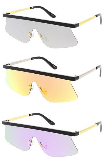 Retro Modern Flat Top Shield Mirror Lens Wholesale Sunglasses
