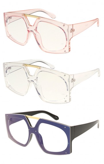 Square Fashion Womens Designer Blue Light Filter Clear Lens Wholesale Sunglasses