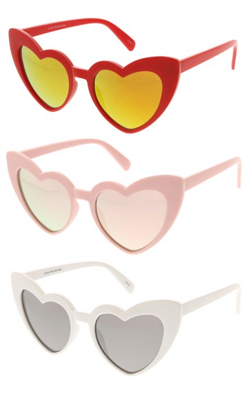 Womens Cat Eye Heart Shape Mirrored Lens Wholesale Sunglasses