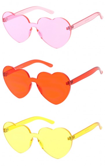 One Piece Lens Rimless Ultra Bold Colorful Mono Block Heart Shaped Wholesale Sunglasses