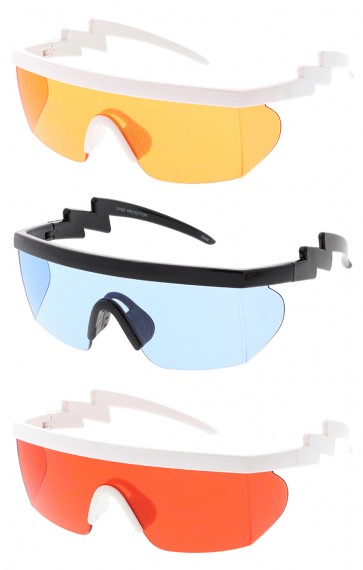 Oversized Mono Lens Block Wrap Around Arm Lightning Wholesale Sunglasses