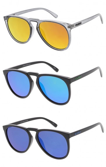 KUSH Oversized Horn Rimmed Mirror Lens Wholesale Sunglasses