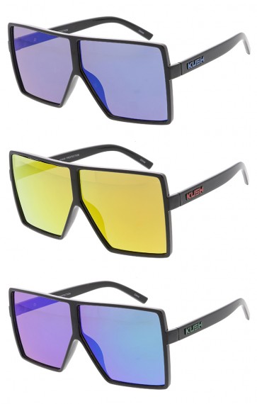 KUSH Oversized Square Mirror Lens Wholesale Sunglasses