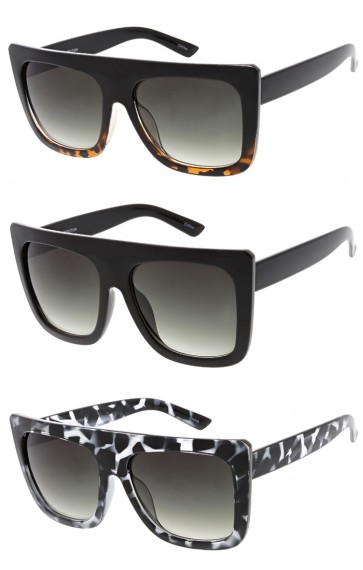 Oversize Retro Modern Flat Top Smoke Lens Wholesale Sunglasses