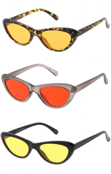 Women's Small Thick Cat Eye Color Tinted Flat Lens Wholesale Sunglasses