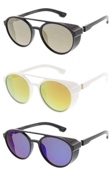Side Cover Steampunk Retro Fashion Wholesale Sunglasses - Mirrored