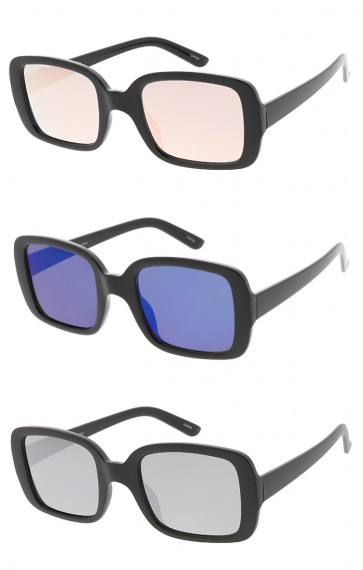Chunky Plastic Rectangle Mirror Lens Womens Wholesale Sunglasses