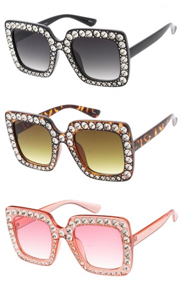 Rhinestone Oversize Square Gradient Lens Wholesale Sunglasses