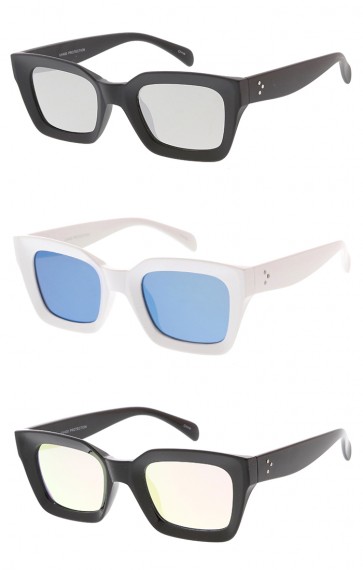 Chunky Framed Horn Rimmed Mirror Lens Wholesale Womens Sunglasses