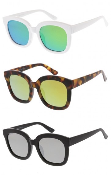 Oversized Chunky Horn Rimmed Mirror Lens Womens Wholesale Sunglasses