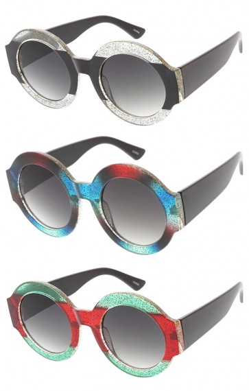 Designer Round Glitter Frame Womens Wholesale Sunglasses