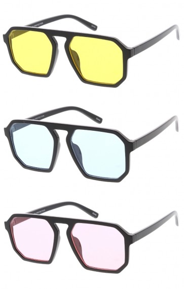 Flat Top Square Plastic Aviator Color Lens Wholesale Sunglasses