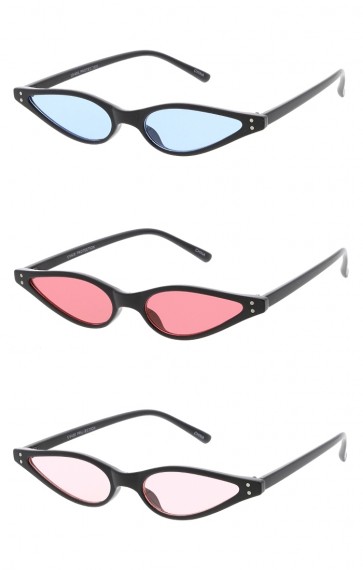 Womens Retro 1990's Thin Cat Eye Dual Rivet Wholesale Sunglasses