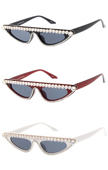 Thin Flat Top Cat Eye Rhinestone Frame Womens Wholesale Sunglasses