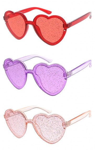 Translucent Glitter Heart Frame Color Tinted Lens Wholesale Sunglasses