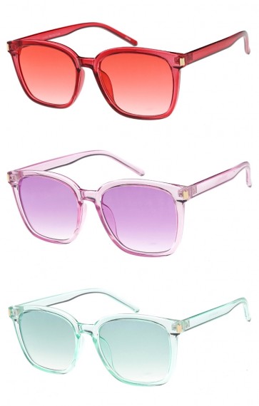 Translucent Horn Rimmed Square Frame Color Tinted Flat Lens Wholesale Sunglasses