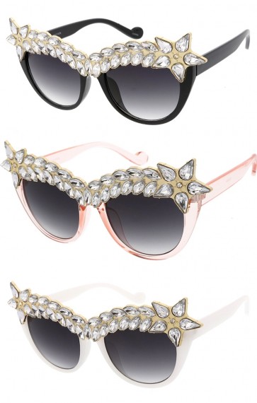 Women's Rhinestone Crystal Cat Eye Gradient Lens Wholesale Sunglasses