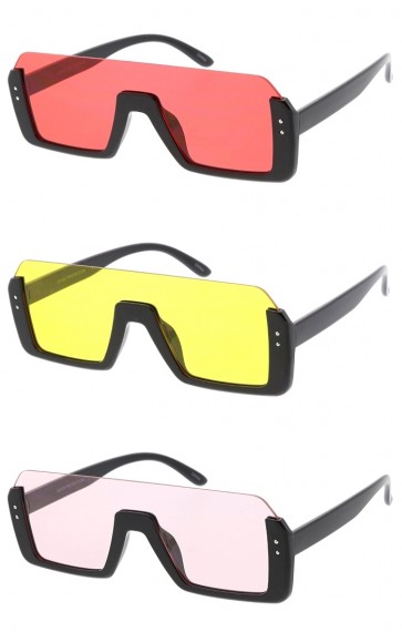Futuristic Semi Rimless Color Tinted Shield Lens Wholesale Sunglasses