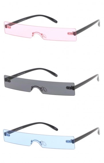Futuristic Rimless Rectangle Color Tinted Shield Lens Wholesale Sunglasses