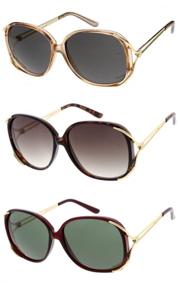 Women's Oversize Round Metal Arms And Trim Wholesale Sunglasses
