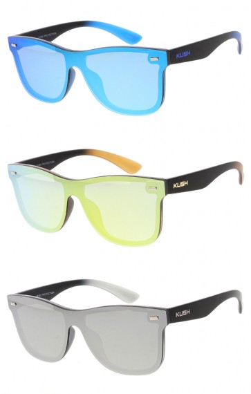 KUSH Square Mirrored Lens Two-Tone Colorful Arm Shield Wholesale Sunglasses