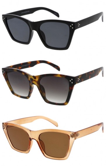 Elegant Luxury Fashion Metal Rivets Temple Accent Oversize Cat Eye Wholesale Sunglasses 46mm