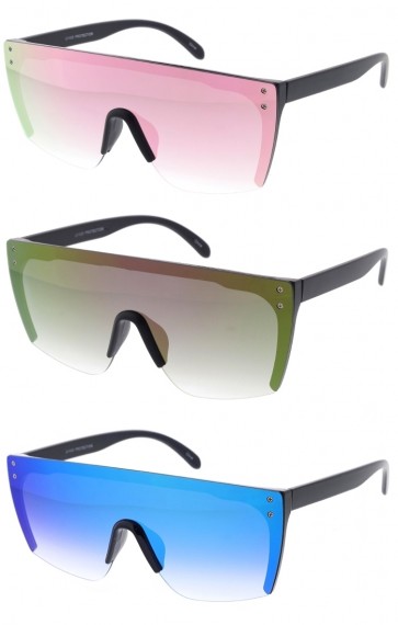Flat Top Mirrored Lens Square Shield Wholesale Sunglasses