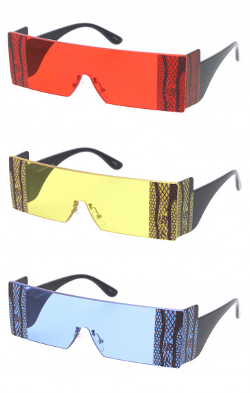 Flirty Lace Detail Rectangular Shield Wholesale Sunglasses