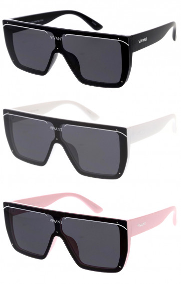 Vivant Oversized Two-Tone Shield Wholesale Sunglasses 55mm