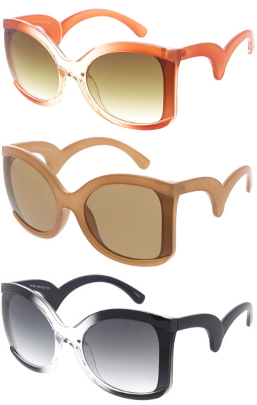 Ornate Large Curve Arm Neutral Lens Oversize Wholesale Sunglasses 62mm