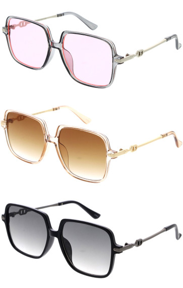 Classy Metal Arm Accented Large Square Wholesale Sunglasses 56mm