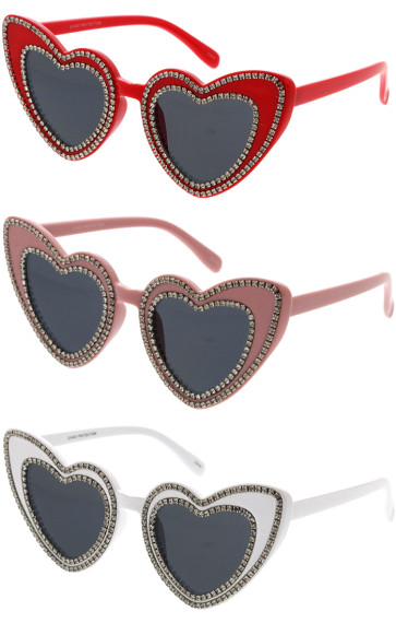 Exaggerated Cat Eye Rhinestones Heart Wholesale Sunglasses 47mm