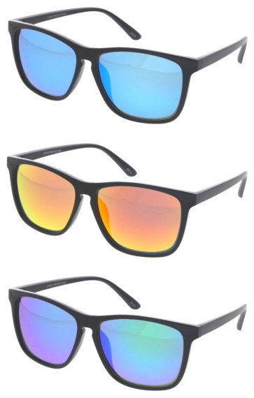 Classic Lifestyle Mirrored Lens Square Horn Rimmed Wholesale Sunglasses