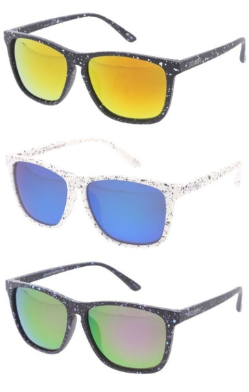 KUSH Speckled Paint Splatter Pattern Classic Everyday Active Lifestyle Slim Mirrored Lens Square Horn Rimmed Wholesale Sunglasses