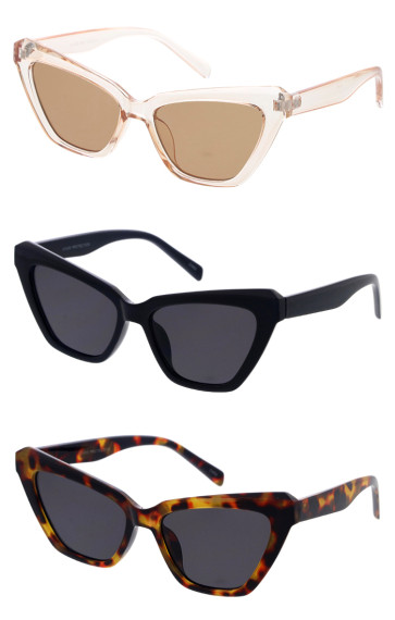 Bevelled Top Plastic Frame Neutral Lens Cat Eye Wholesale Sunglasses