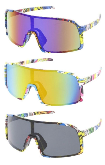 Pop Art Comic Book Manga Anime Inspired Semi Rimless Mirrored Lens Sporty Shield Wholesale Sunglasses