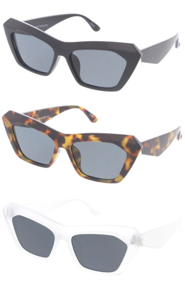 Beveled Thick Rimmed Angular Tapered Arm Geometric Cat Eye Wholesale Sunglasses