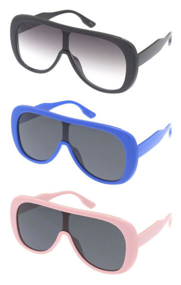 Oversized Thick Rimmed Tapered Arm Round Aviator Shield Wholesale Sunglasses